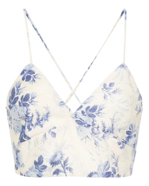Twinset Blue Cropped-Top Mit Blumen-Print