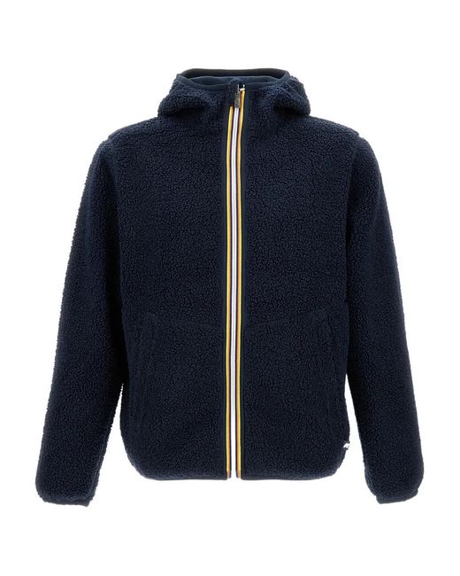 K-Way Blue Hooded Sherpa Fleece Jacket for men