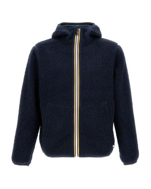 K-Way Blue Hooded Sherpa Fleece Jacket for men