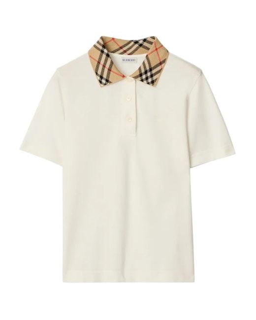 Burberry White Check Collar Cotton Polo Shirt
