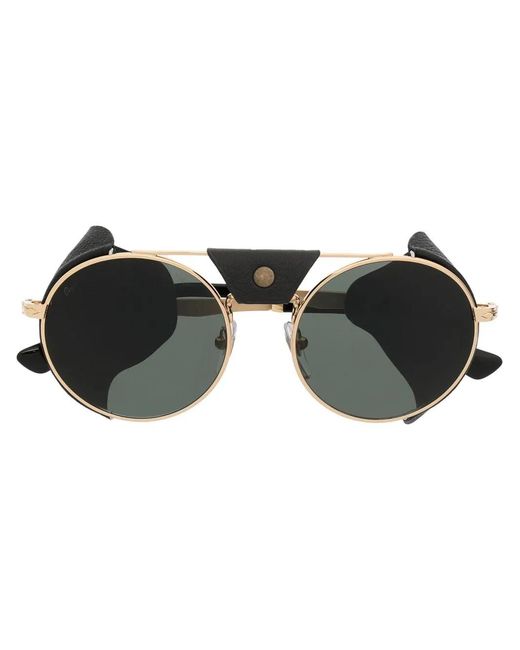 Persol Black Tinted Leather-Side Rounded Sunglasses