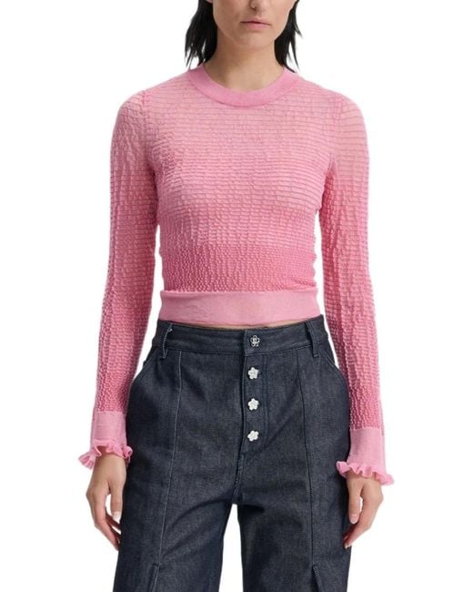 CECILIE BAHNSEN Red Cbcorali Ruffle-Cuff Sheer Top
