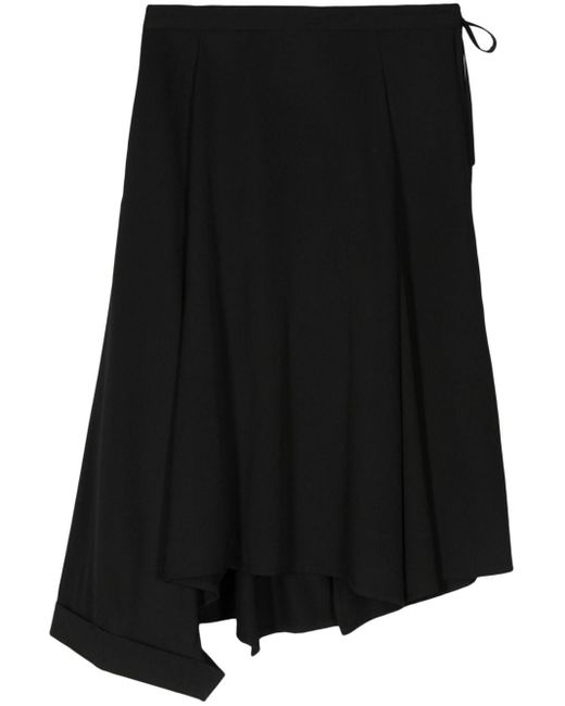 Yohji Yamamoto Black Asymmetric Wool Midi Skirt
