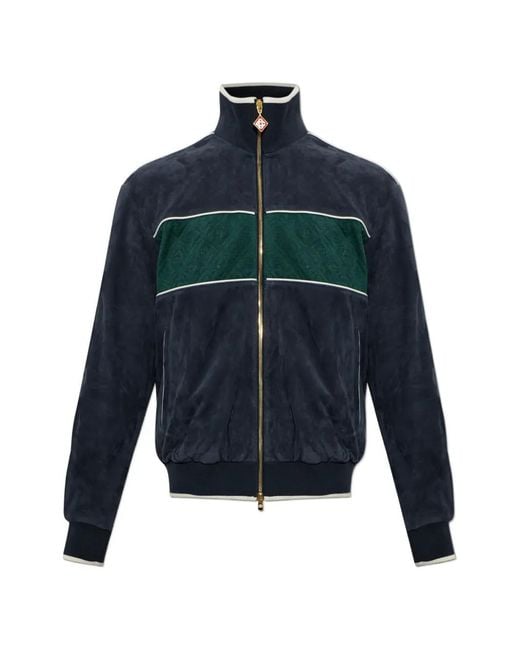 Casablanca Blue Monogram-Pattern Suede Sport Jacket for men