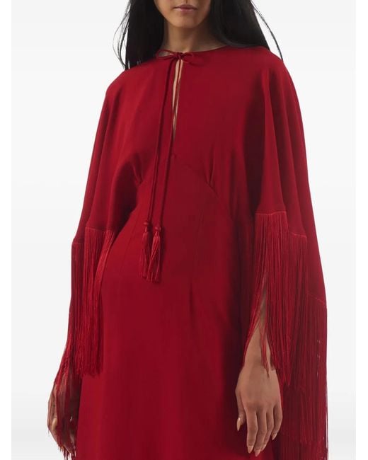 Taller Marmo Red 1974 Fringe Cape Dress