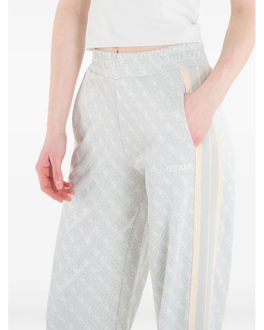 Guess White Monogram-Print Side-Stripe Track Pants
