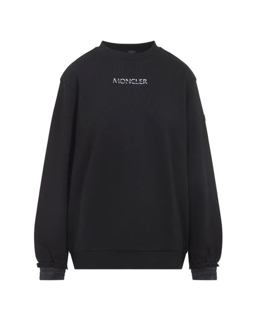 Moncler Blue Logo-Embroidered Ruffled-Cuff Sweater