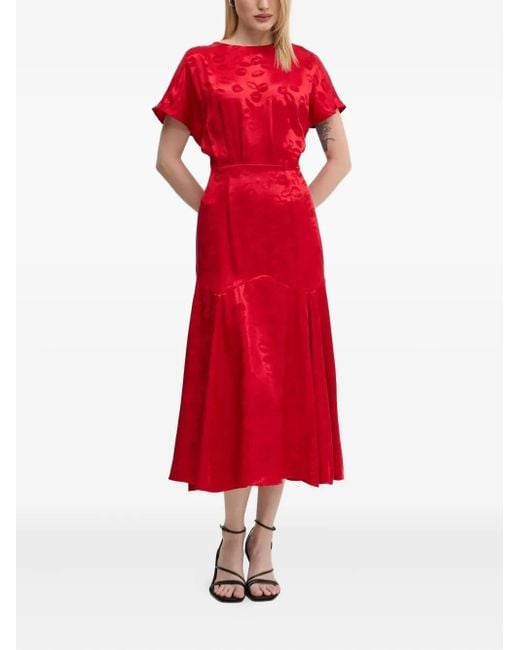 Never Fully Dressed Red Lip-Print Midi Dress