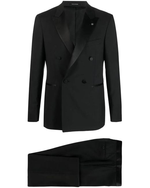 Tagliatore Black Peak Lapels Wool Suit for men