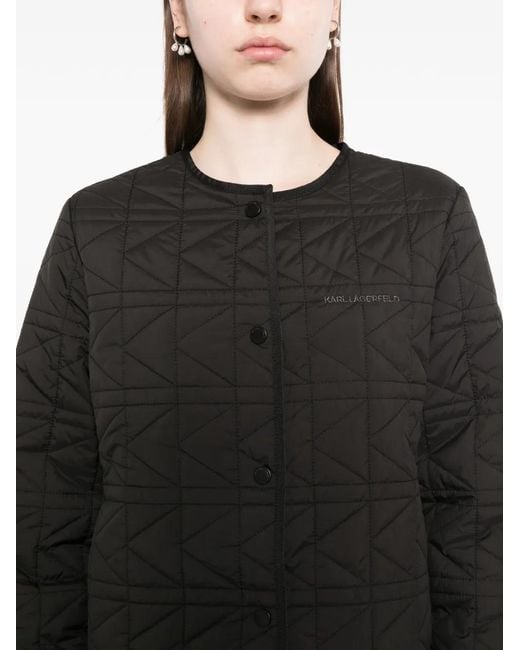 Karl Lagerfeld Black Veste Matelassée À Logo Brodé