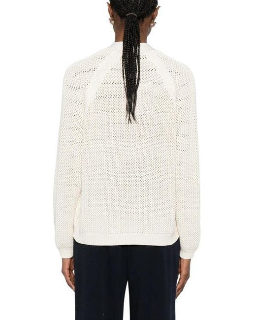 Max Mara White V-Neck Long Sleeve Sweater
