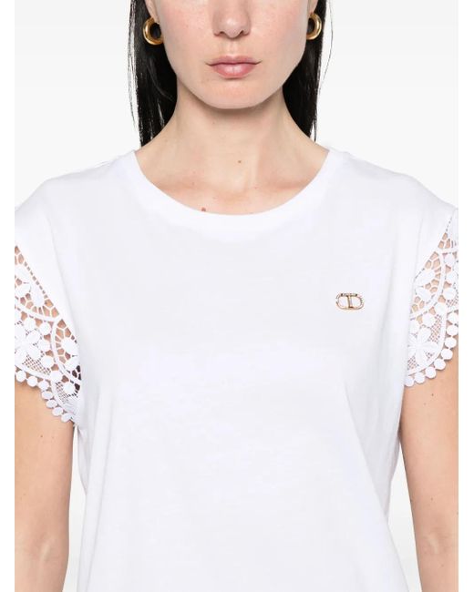 Twinset White Lace-Detail T-Shirt