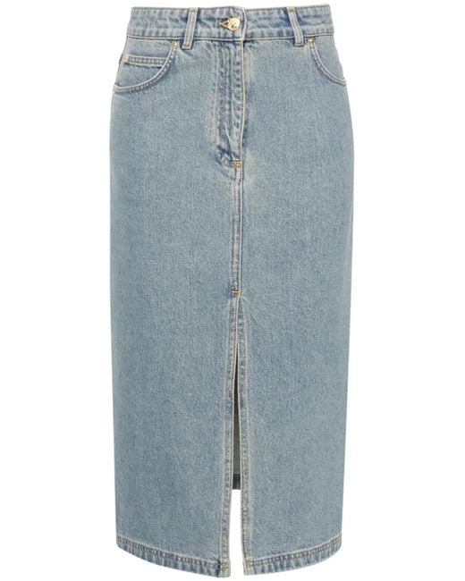 Moschino Blue Teddy Bear-Button Denim Midi Skirt