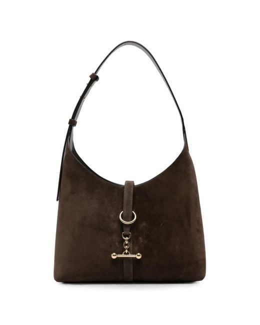 Strathberry Black Bar-Detail Suede Shoulder Bag