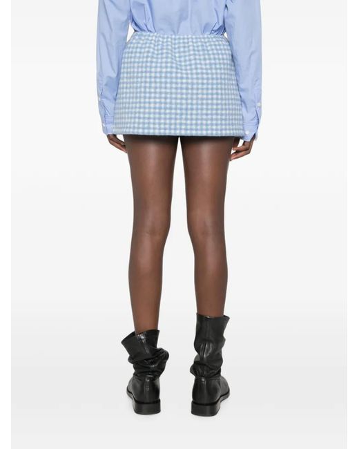 Miu Miu Blue Vichy Gingham Drawstring-Waist Fleece Mini Skirt