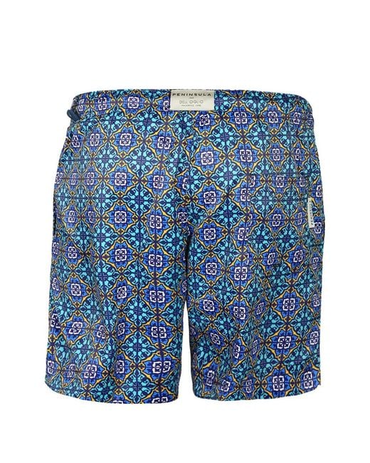 Peninsula Blue Panarea Printed Drawstring Swim Shorts for men