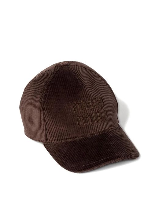 Miu Miu Brown Logo-Patch Corduroy Baseball Cap