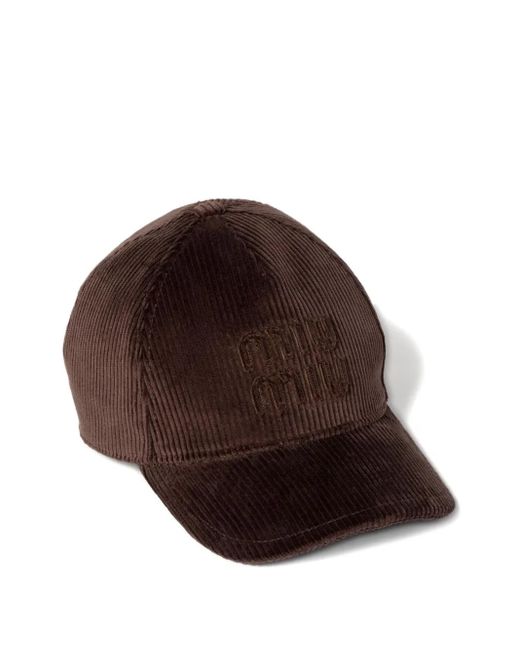Miu Miu Brown Logo-Patch Corduroy Baseball Cap