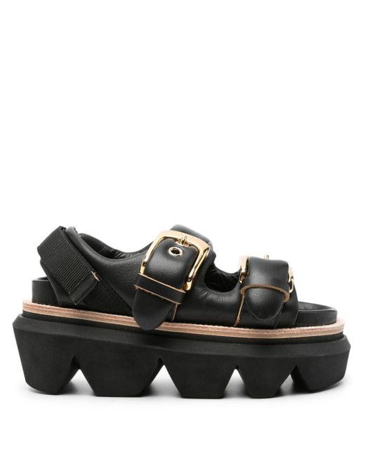Sacai Padded Leather Sandals in Black | Lyst