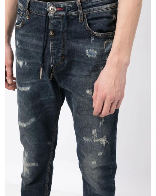 Philipp Plein Blue Low-Rise Slim-Cut Jeans for men