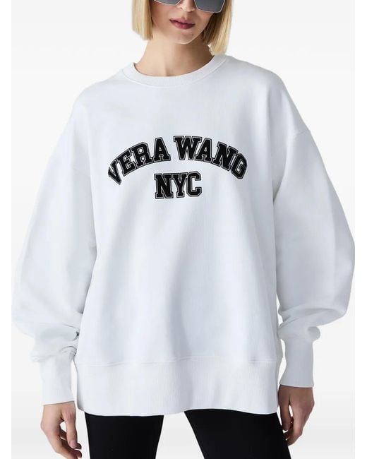 Vera Wang White Sweat Oversize College À Col Rond En Coton