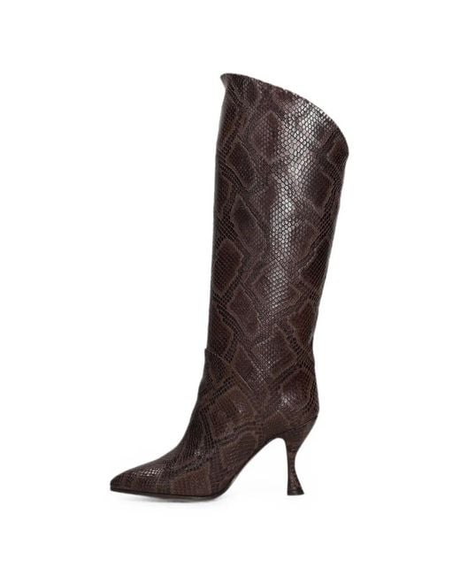 Castagna Brown Nimes Snake-Effect Knee-High Boots