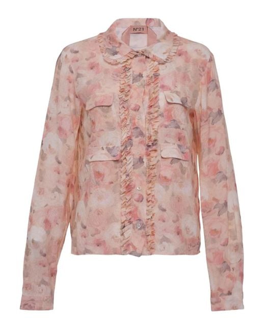 N°21 Pink Ruffled Floral Blouse
