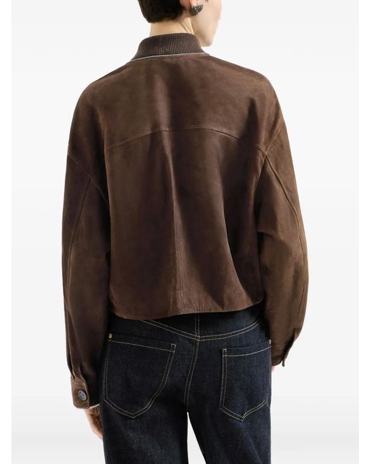 Brunello Cucinelli Brown Couture Suede Outerwear Jacket With Monili