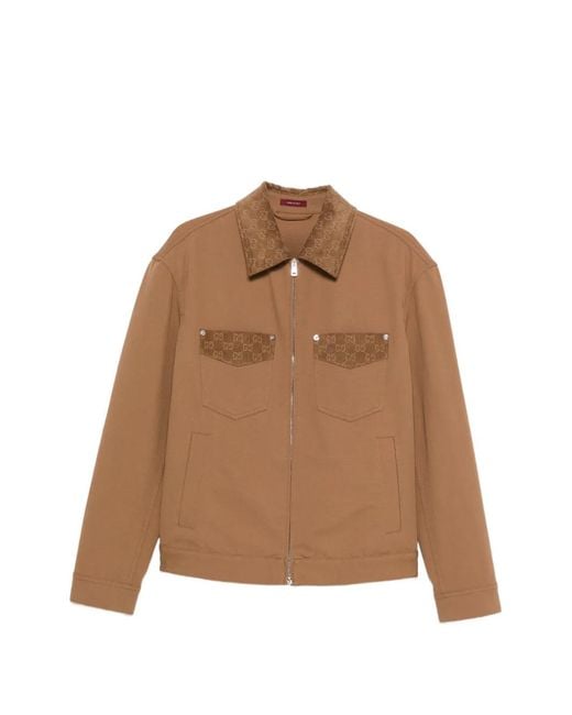 Gucci Brown Veste En Coton À Col Imprimé for men