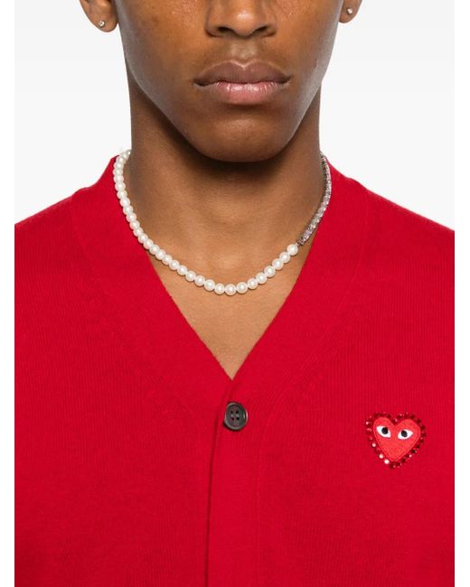 COMME DES GARÇONS PLAY Red Hear-Emblem Rhinestone-Embellishment Cardigan