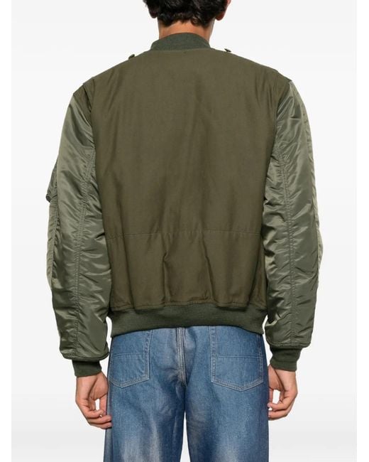 Junya Watanabe Green Panelled Utility Bomber Jacket for men