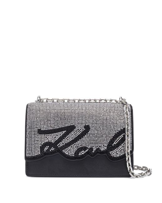 Karl Lagerfeld K/signature Rhinestoneembellished Shoulder Bag in Gray