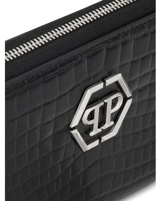 Philipp Plein Black Croc-Embossed Zip-Around Wallet