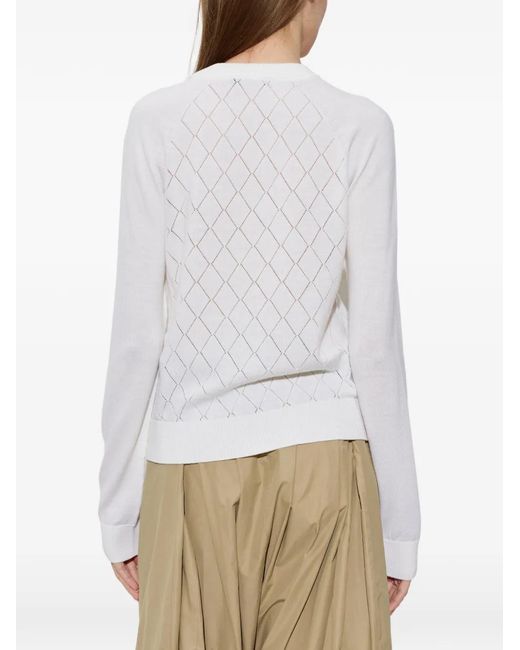 Balmain White Pointelle-Knit Logo-Button Sweater