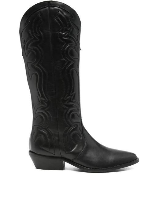 Julie Dee Black 35Mm Leather Cowboy Boots