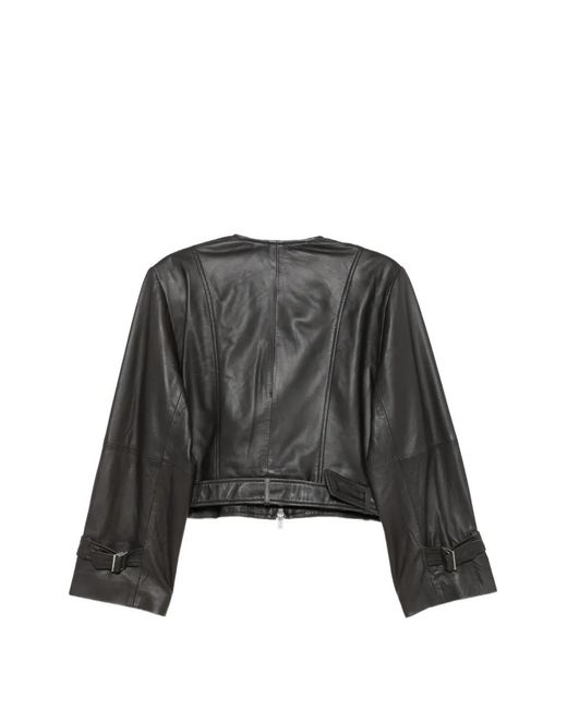 Alysi Gray Belted Leather Jacket