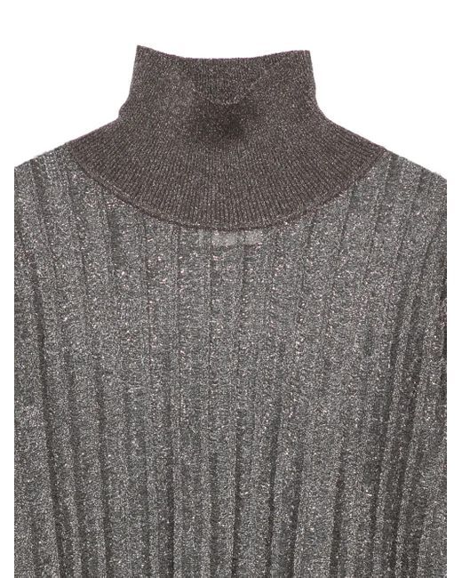 Alysi Gray Ribbed Metallic Top