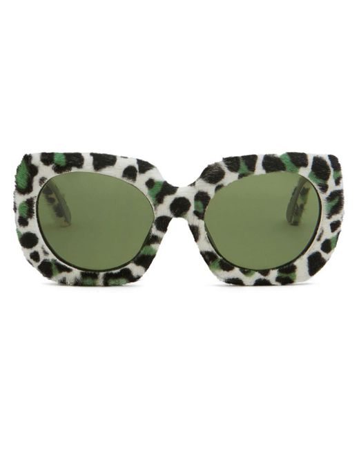 Marni Green Leopard-print Oversize-frame Sunglasses