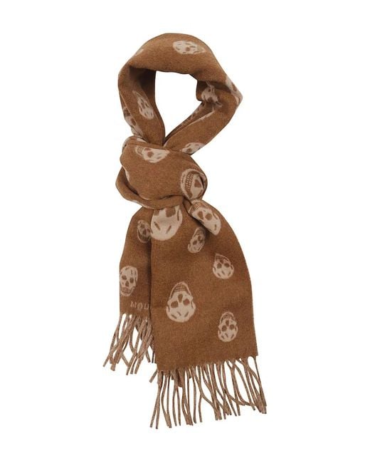McQueen Natural Skull-Print Fringed Scarf for men
