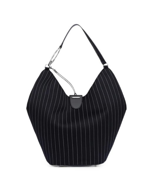 Dondup Blue Large Pinstripe-Pattern Shoulder Bag