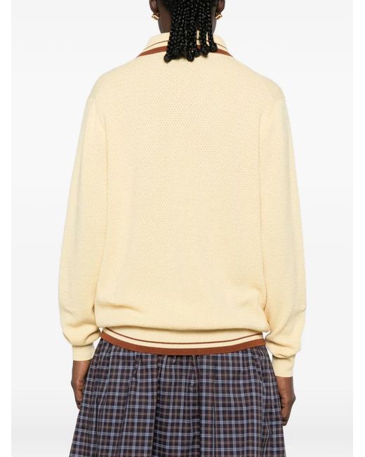 Miu Miu Natural Logo-Embroidered Striped-Trim Sweater