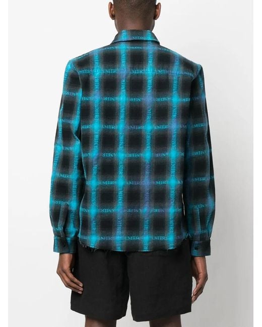 Amiri Blue Plaid Logo-Print Shirt for men