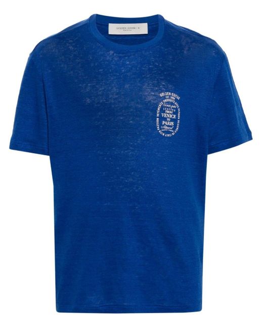 T-shirt en lin à logo imprimé Golden Goose Deluxe Brand pour homme en coloris Blue