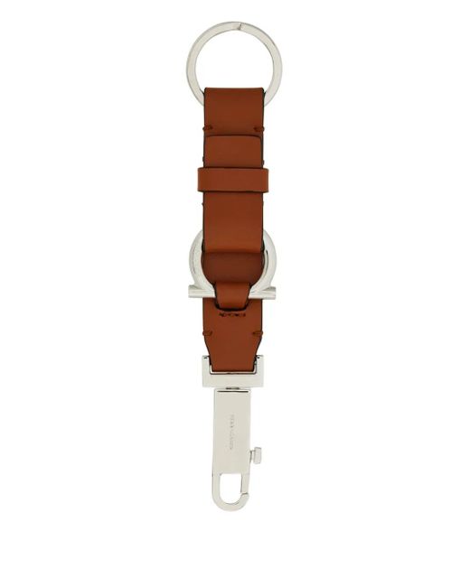 Ferragamo White Leather Gancini Strap Keyring for men