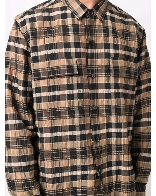 Nanushka Gray Organic-Cotton Checked Shirt for men