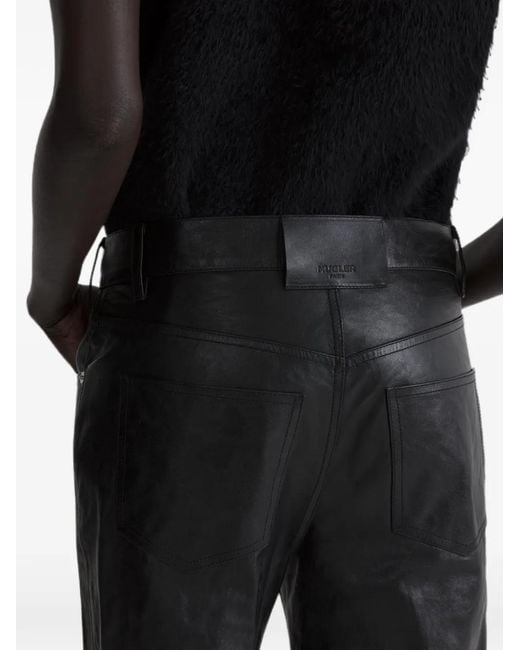 Mugler Black Low Waist Masculine Leather Pants