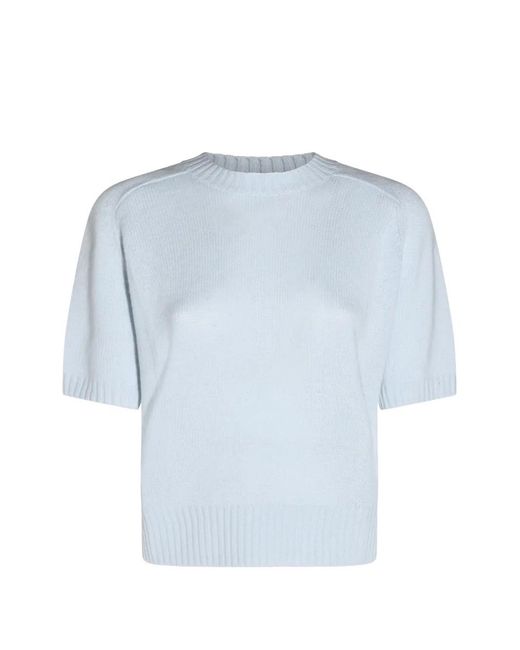 Allude Blue Short-Sleeve Cashmere Top