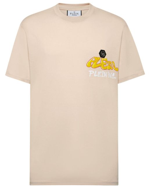 Philipp Plein Natural Logo-print Cotton T-shirt for men