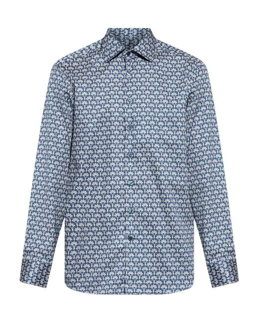 Etro Blue Patterned Button-Fastening Shirt for men