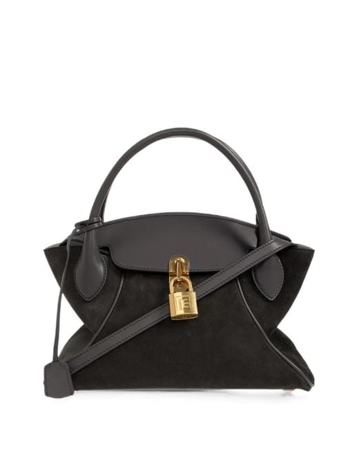 Balmain Black Small Pulse Day Suede Tote Bag